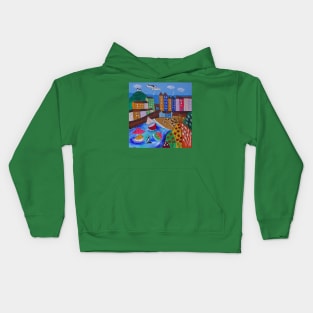 Colourful Naive view of Tenby Kids Hoodie